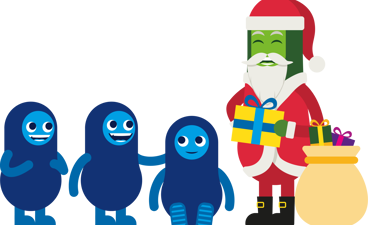 AKS-figurer og julenisse med julegaver