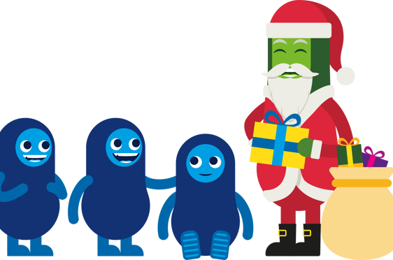 AKS-figurer og julenisse med julegaver